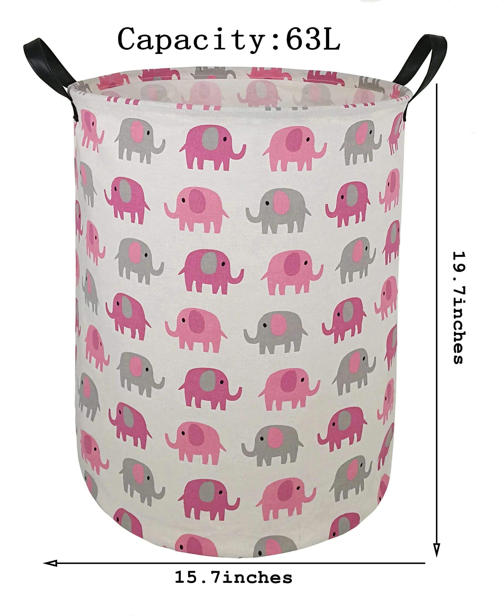 19.7 Laundry Hamper Toys Box Storage Bins Canvas Waterproof Collapsible Clothes Organizer Basket with Handle Freestanding Large Cute Light Weight for Home Kids Baby Room(elephant) pink grey elephant