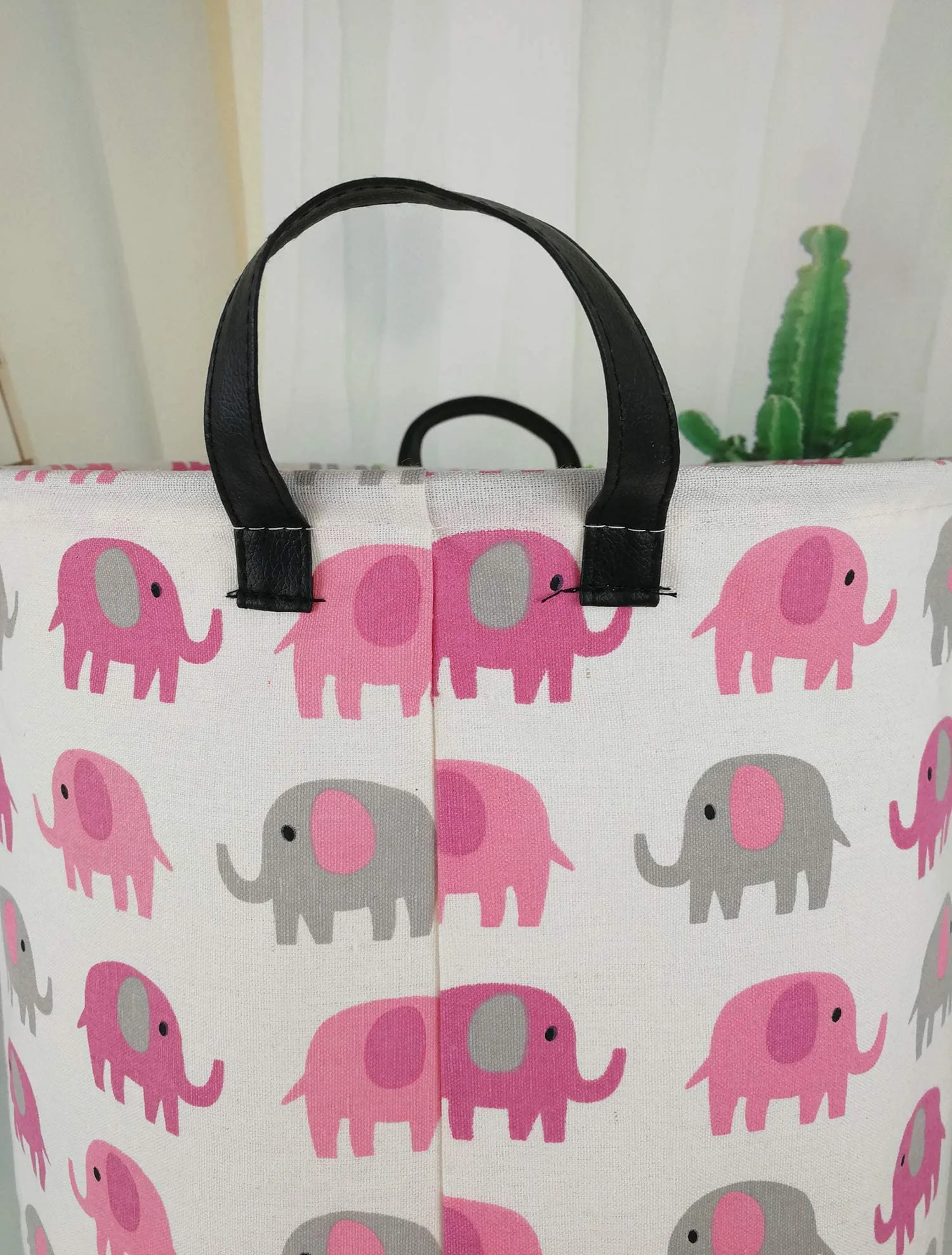 19.7 Laundry Hamper Toys Box Storage Bins Canvas Waterproof Collapsible Clothes Organizer Basket with Handle Freestanding Large Cute Light Weight for Home Kids Baby Room(elephant) pink grey elephant