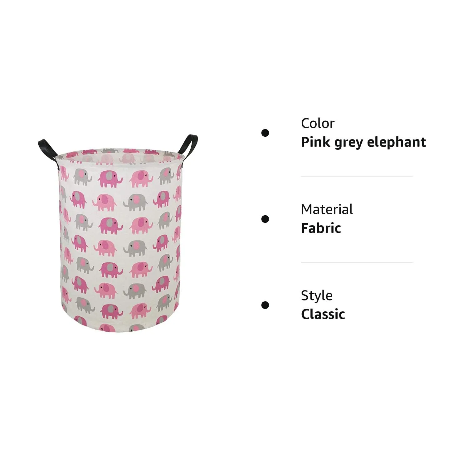 19.7 Laundry Hamper Toys Box Storage Bins Canvas Waterproof Collapsible Clothes Organizer Basket with Handle Freestanding Large Cute Light Weight for Home Kids Baby Room(elephant) pink grey elephant
