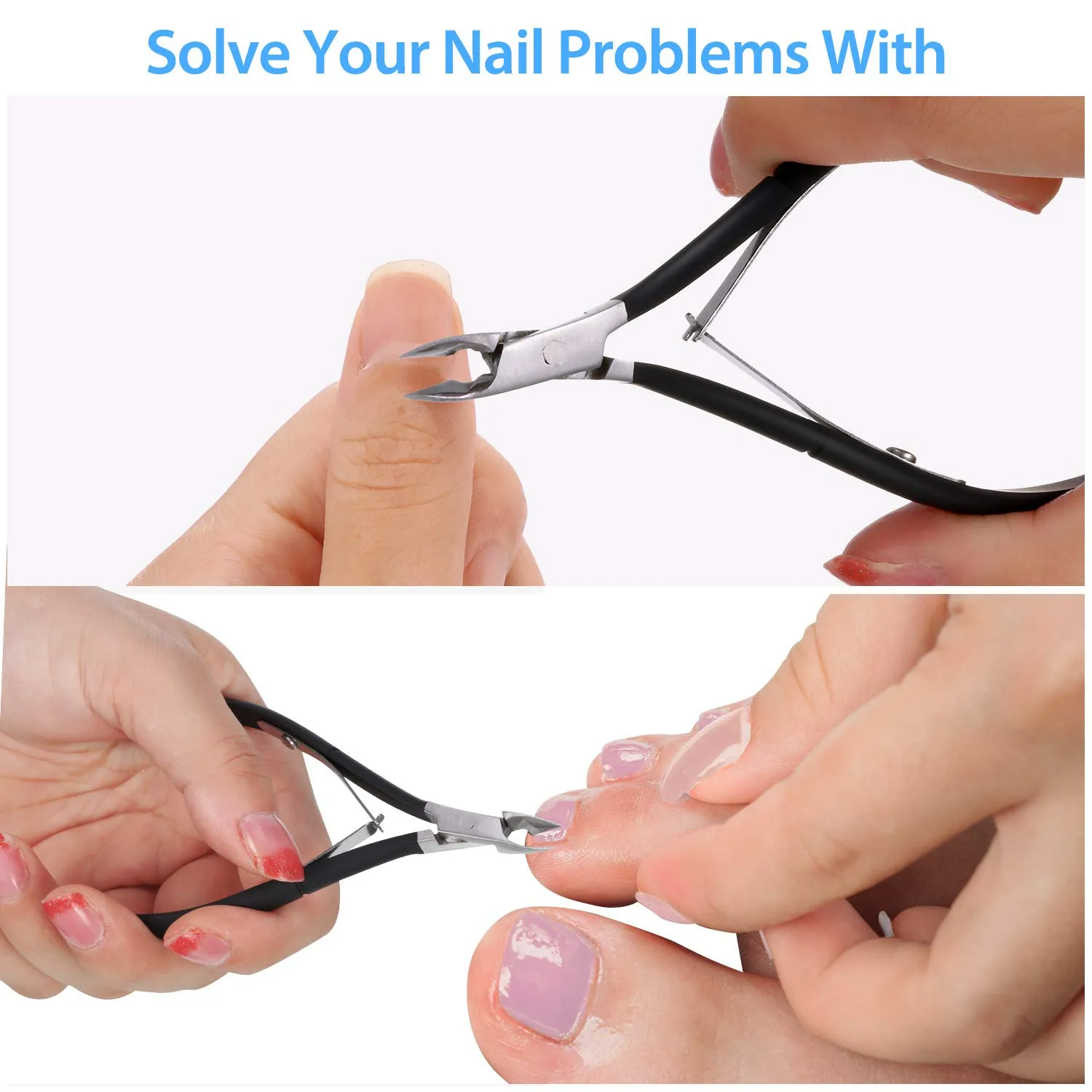 3 Packs Cuticle Cutter Cuticle Nippers Pointed Blade Cuticle Trimmer Stainless Steel Nail Clippers Manicure Tool for Fingernails No Cuticle Pusher (Black) Black