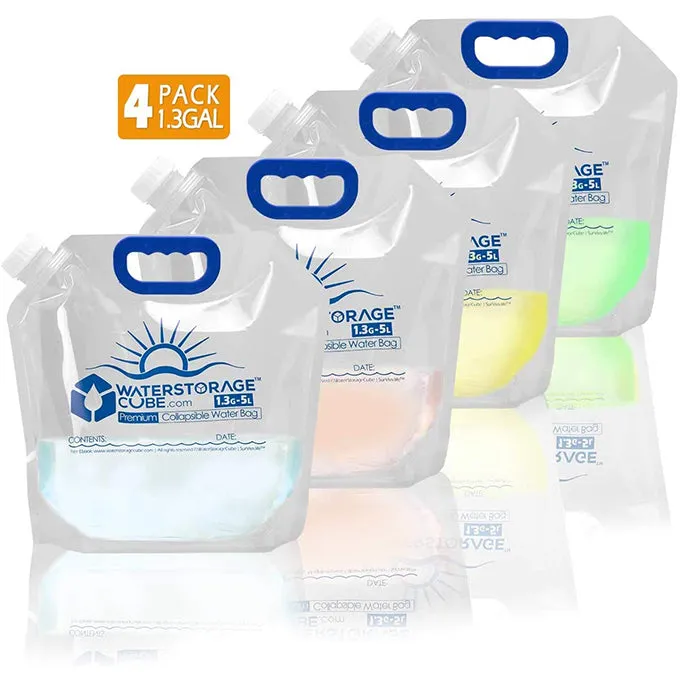 4 Pack 1.3 Gal WaterStorageCube BPA Free Collapsible Water Storage Container Bag