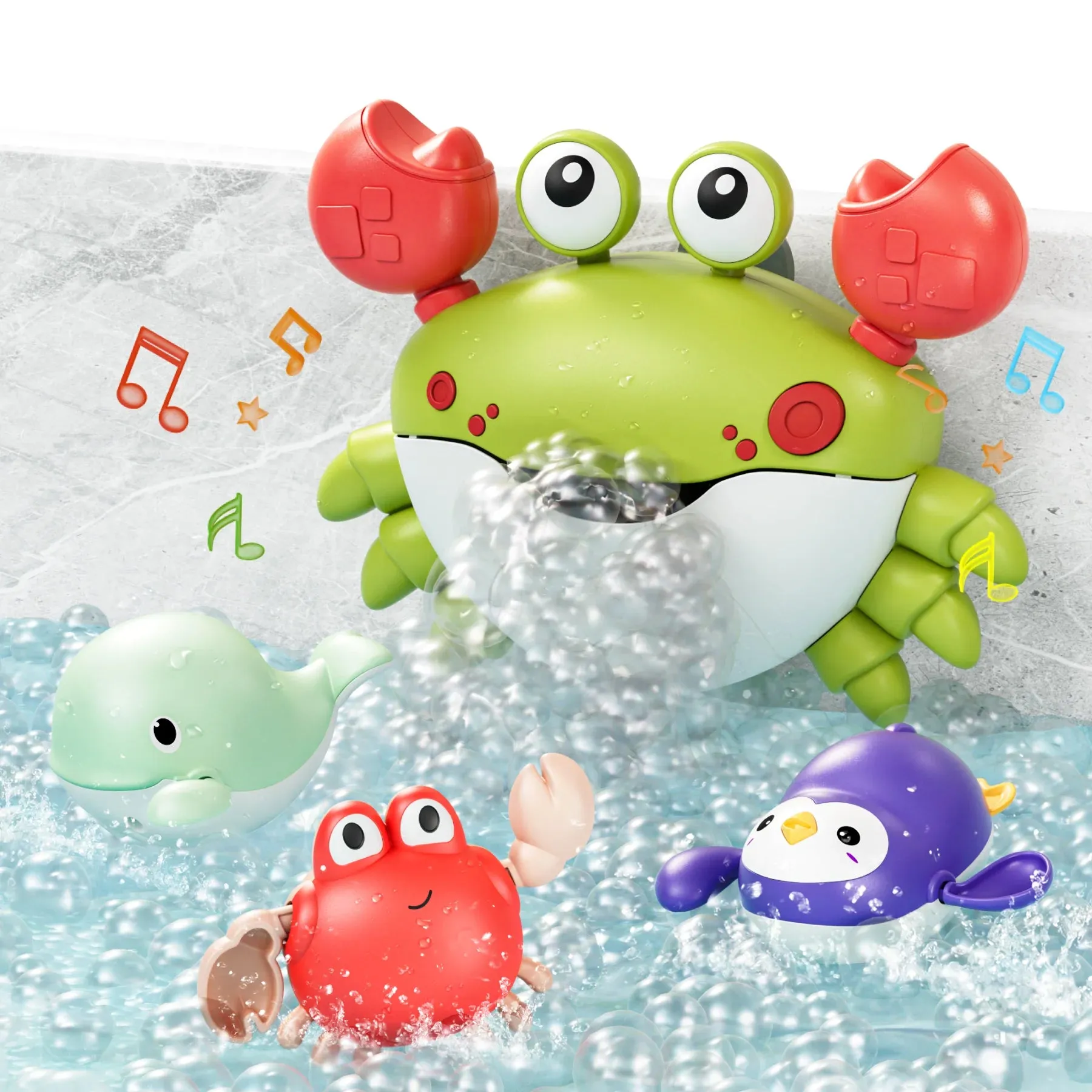 Bath toy crab bath bubble maker with 3 wind-up swimming toys, bathtub automatic bubble machine for toddler kids 18 Months 