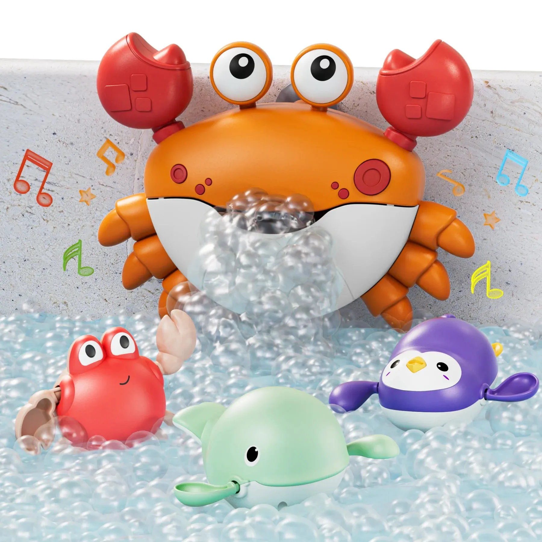 Bath toy crab bath bubble maker with 3 wind-up swimming toys, bathtub automatic bubble machine for toddler kids 18 Months 