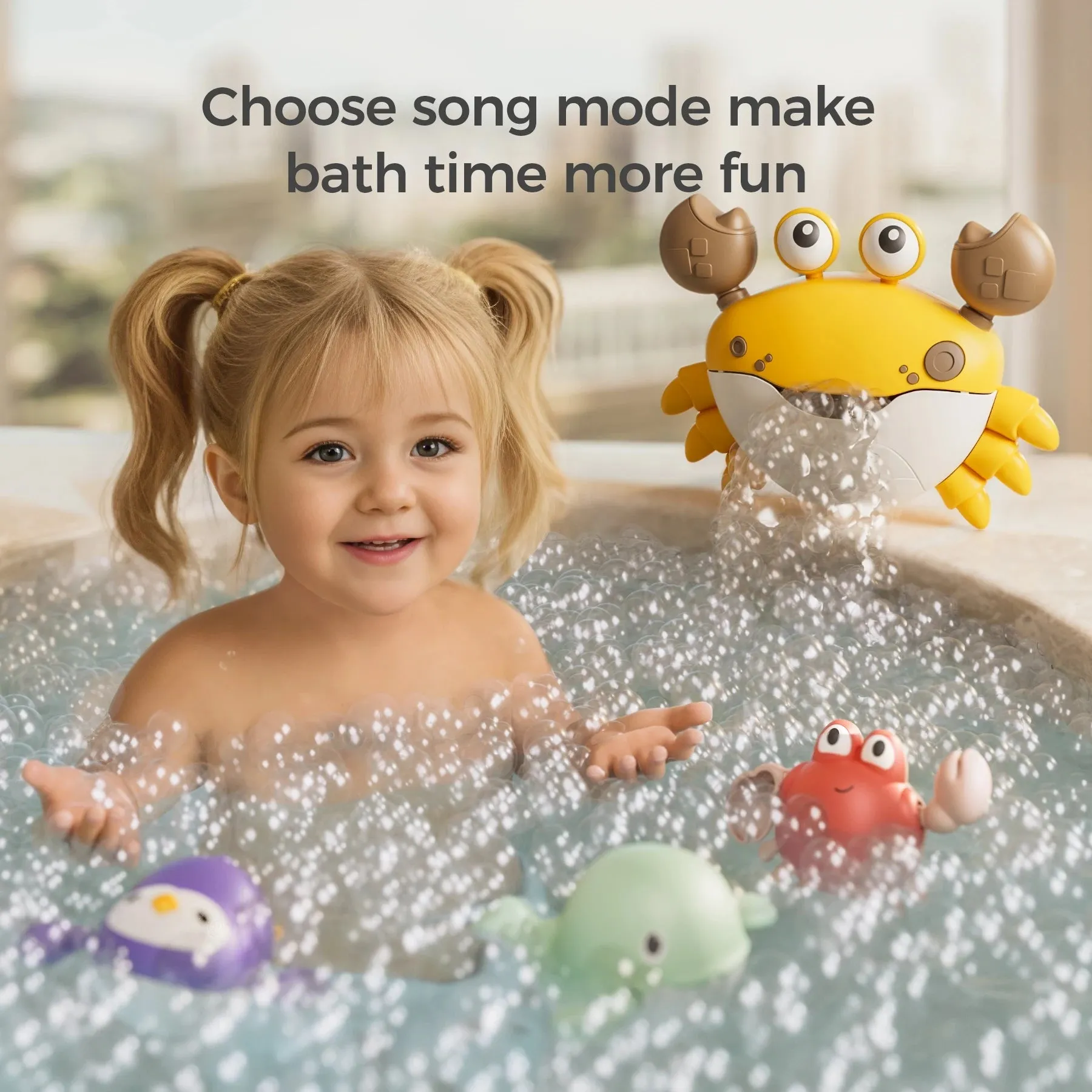 Bath toy crab bath bubble maker with 3 wind-up swimming toys, bathtub automatic bubble machine for toddler kids 18 Months 