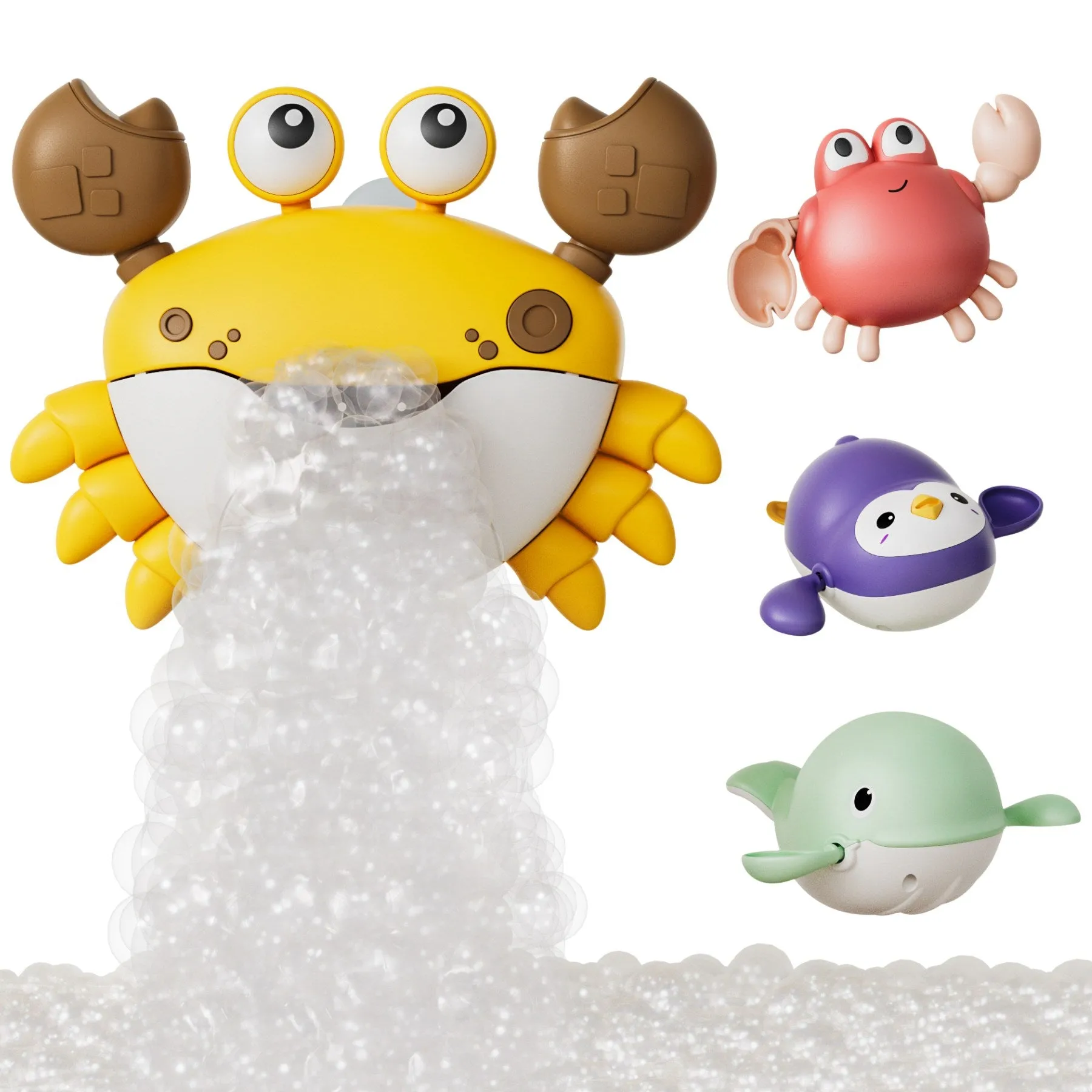 Bath toy crab bath bubble maker with 3 wind-up swimming toys, bathtub automatic bubble machine for toddler kids 18 Months 