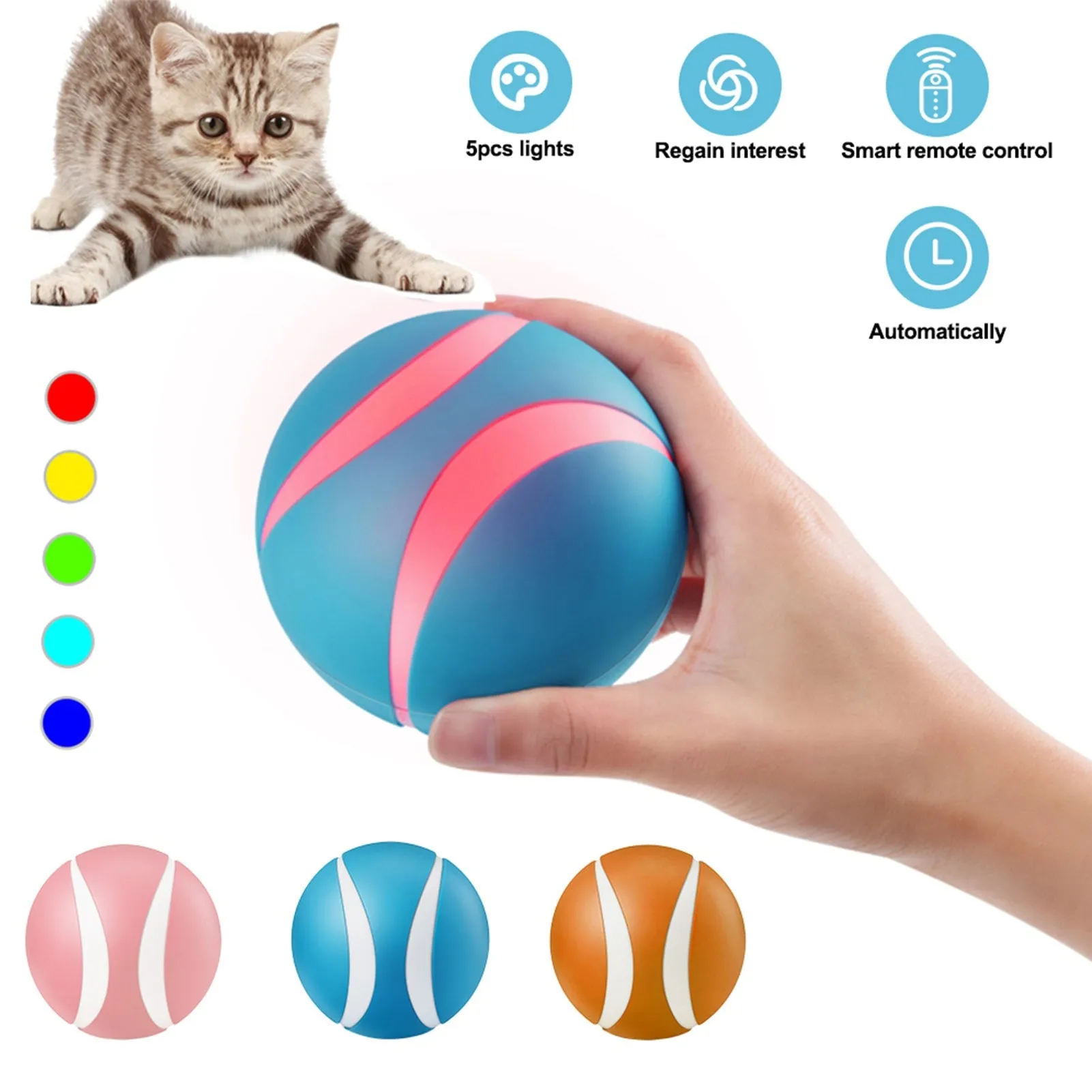 Best Remote Control Cat Dog Bounce Ball Colorful LED Self Rotating Ball