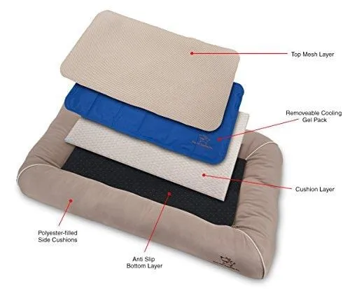 Cooling Pet Bed with Removable Self-cool Gel Mat for Dog / Cat - Taupe, Large (36 x 24 x 5)