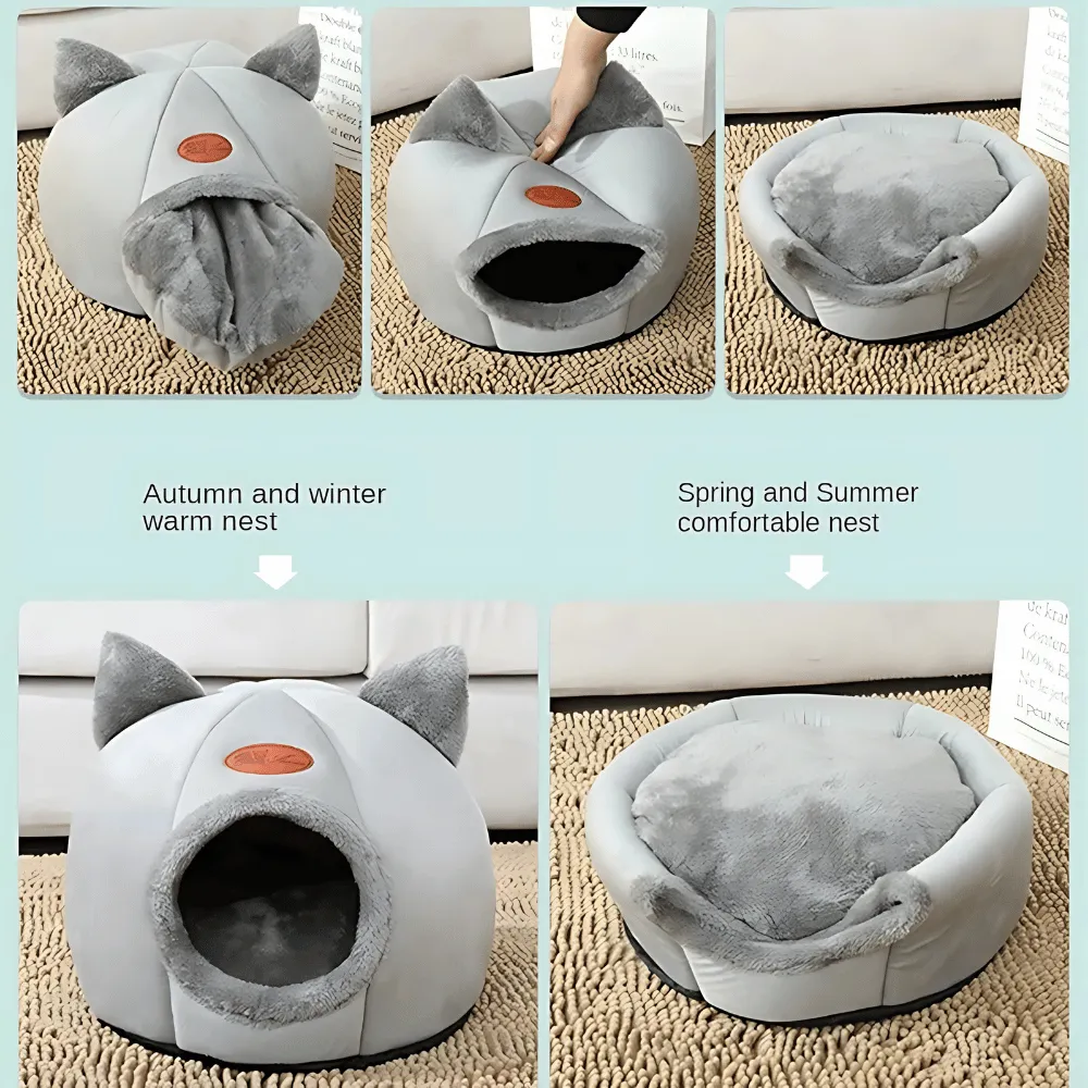 Cozy 2-In-1 Pet Home with Ears – Warm, Soft, and Adorably Stylish!