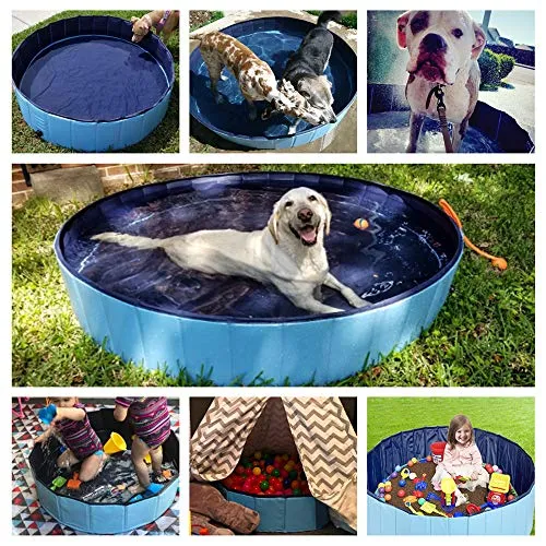 Jasonwell Foldable Dog Pet Bath Pool Collapsible Dog Pet Pool Bathing Tub Kiddie Pool for Dogs Cats & Kids (63".D x 11.8".H, Blue)