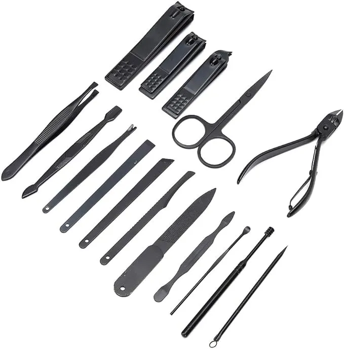 Nail Tool Set, 16pcs Portable Nail Clippers Professional Pedicure Tools Set Stainless Steel Manicure Set Manicure Scissors Grooming Tool Kit(Yellow)