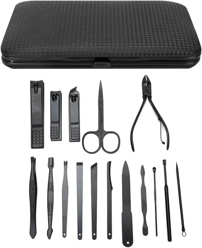 Nail Tool Set, 16pcs Portable Nail Clippers Professional Pedicure Tools Set Stainless Steel Manicure Set Manicure Scissors Grooming Tool Kit(Yellow)