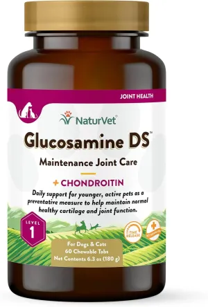 NaturVet Glucosamine DS Level 1 with Chondroitin Maintenance Joint Care Chewable Tablets for Dogs & Cats