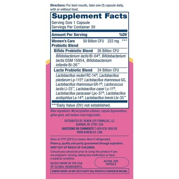 Renew Life Ultimate Flora Women's Vaginal Probiotic 50 Billion 30 VegCap
