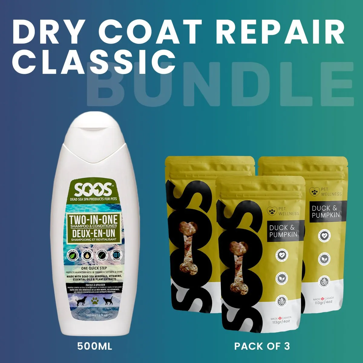 Soos Wellness Dry Coat Repair Bundle for Dog & Cat